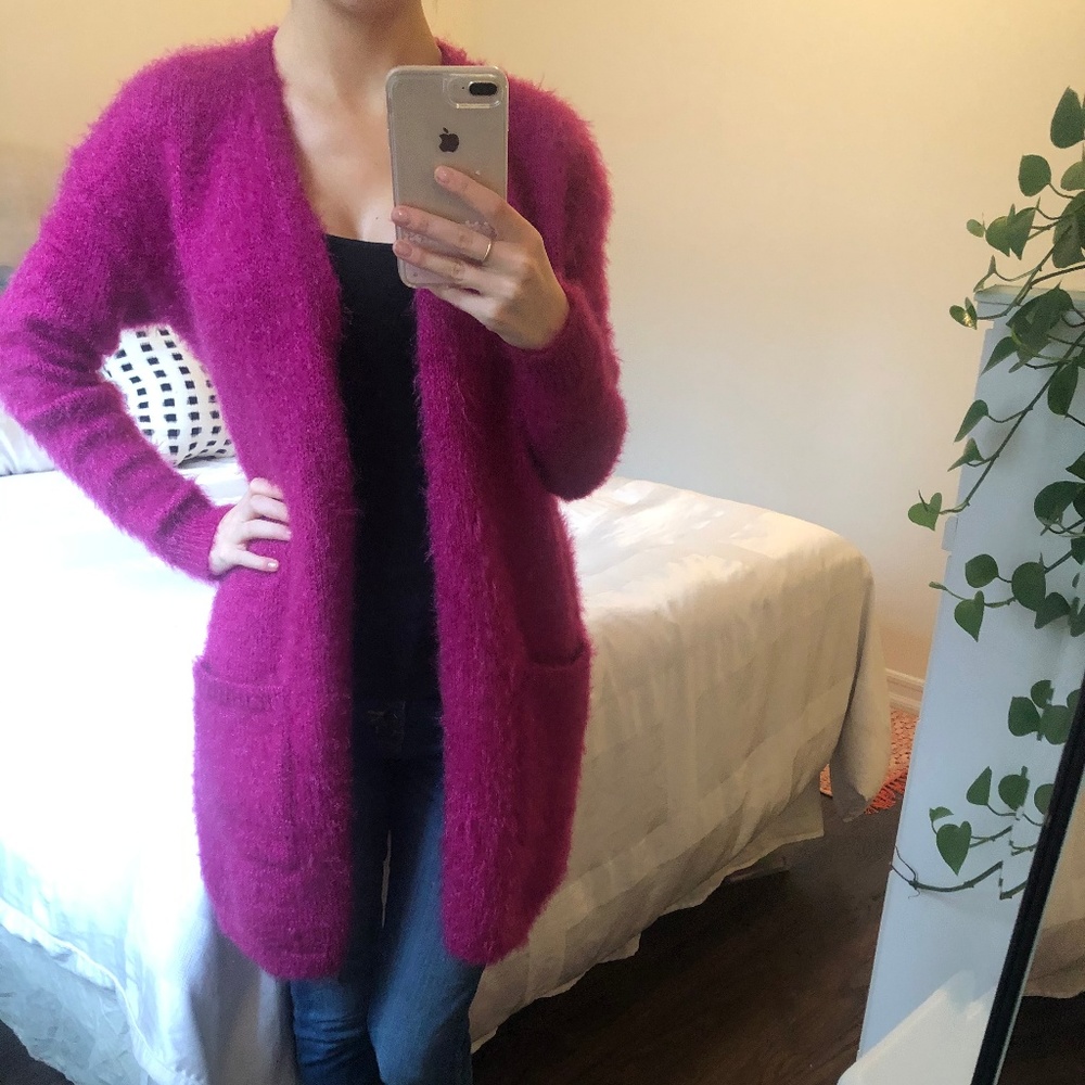 Rachel Rachel Roy Pink Amara Fuzzy Long Cardigan